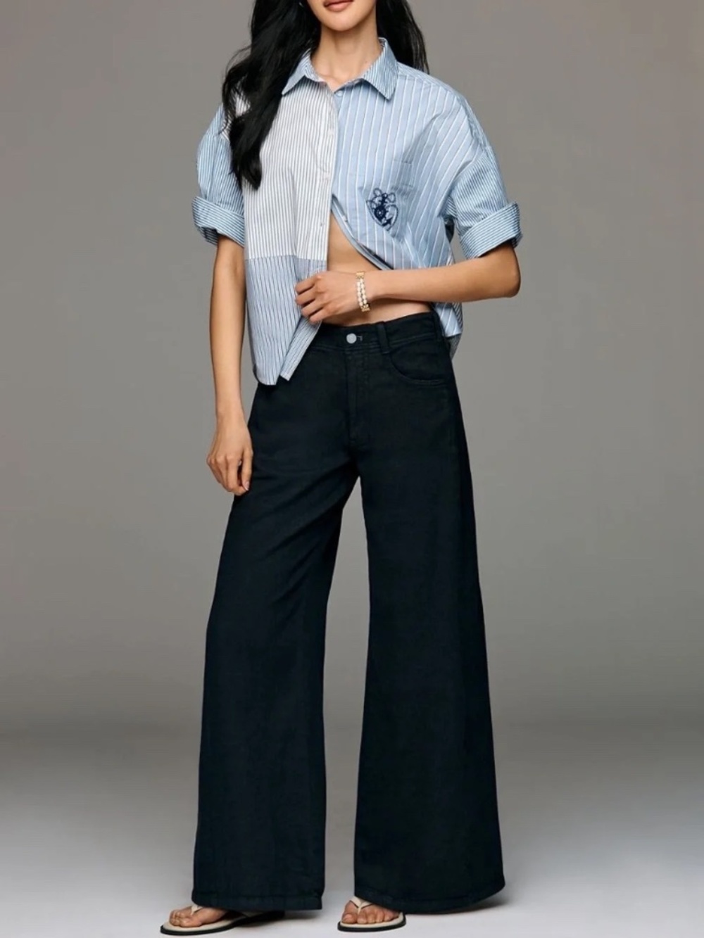 Anthropologie Pilcro Adi Linen Blend Mid-Rise Flare Pants in Meteorite 26 Petite